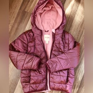 EUC Girls Purple Metallic Puffer Jacket with Hood.